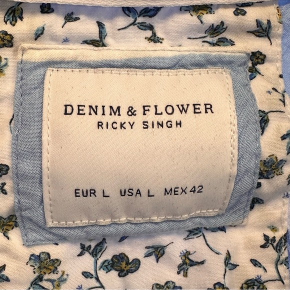 Denim & Flower Ricky Singh Men’s L Button Down Blue and White Striped Shirt - Picture 6 of 6